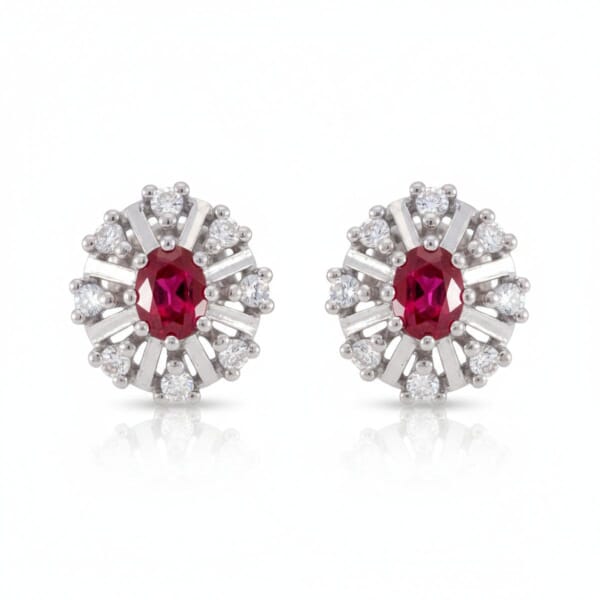 Diamantøredobber i gull 14kt med 0,12 ct W-SI og rubin-27012